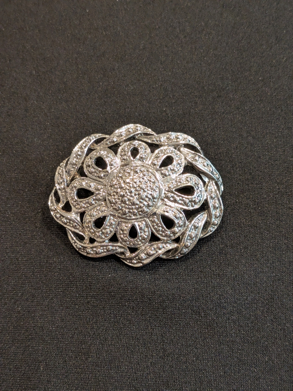 Vintage 1970s Art Deco Marcasite Brooch And Silver Plated Setting - Women's Broo